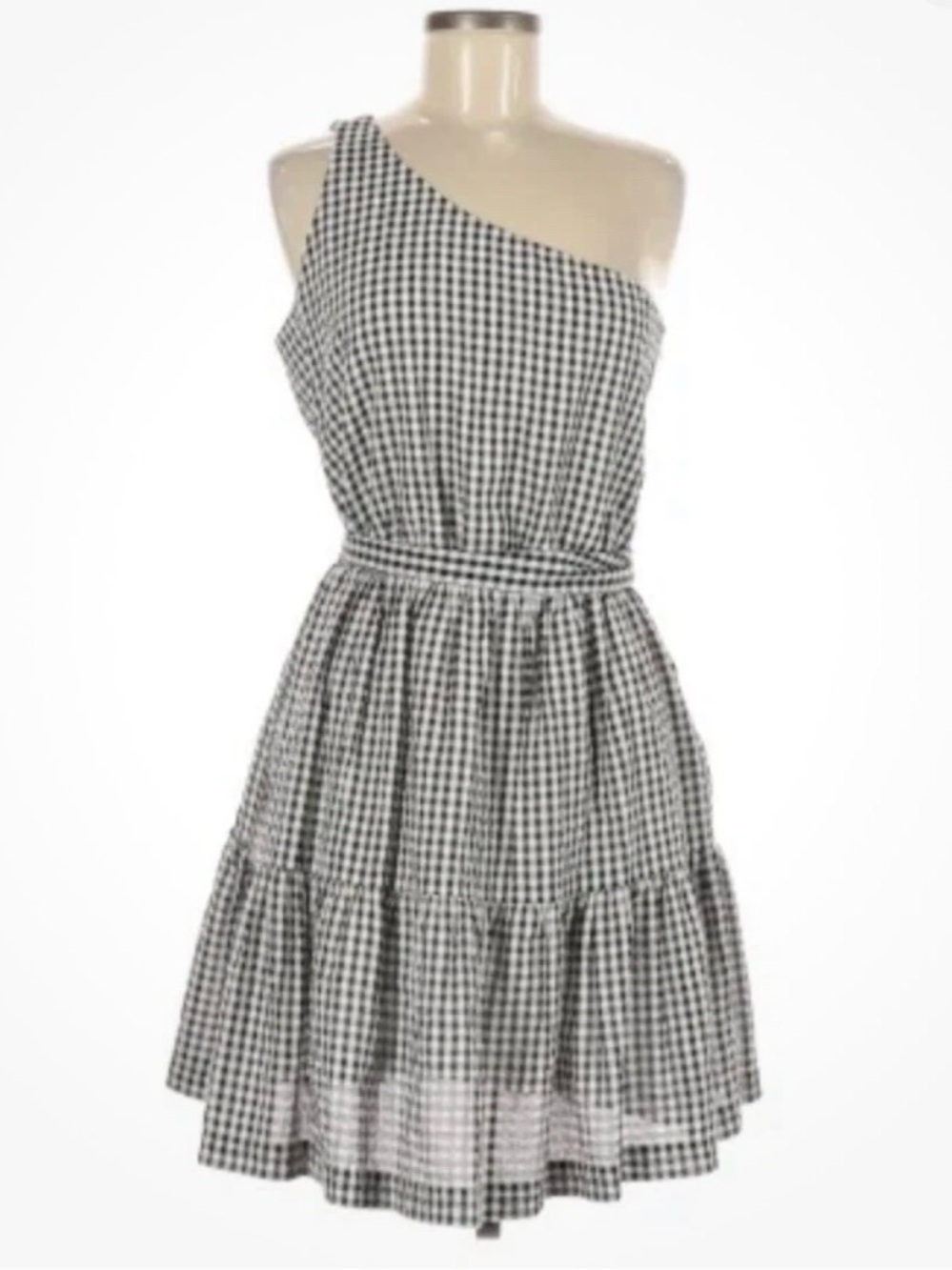NEW Vineyard Vines Black and White One-Shoulder Gingham Tiered Dress 8 NWT